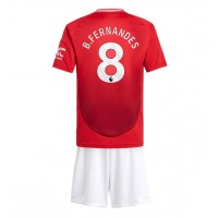 Camisa de Futebol Manchester United Bruno Fernandes #8 Equipamento Principal Infantil 2024-25 Manga Curta (+ Calças curtas)